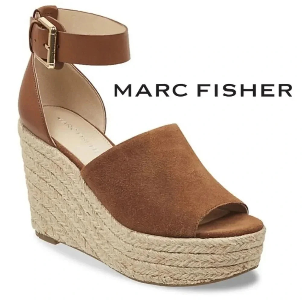 Marc Fisher, Cala Espadrille‎ Platform Wedge Sandal, Brown, Tan